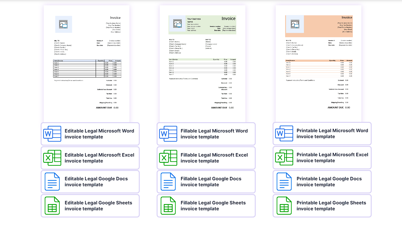 Download free invoice templates for legal services