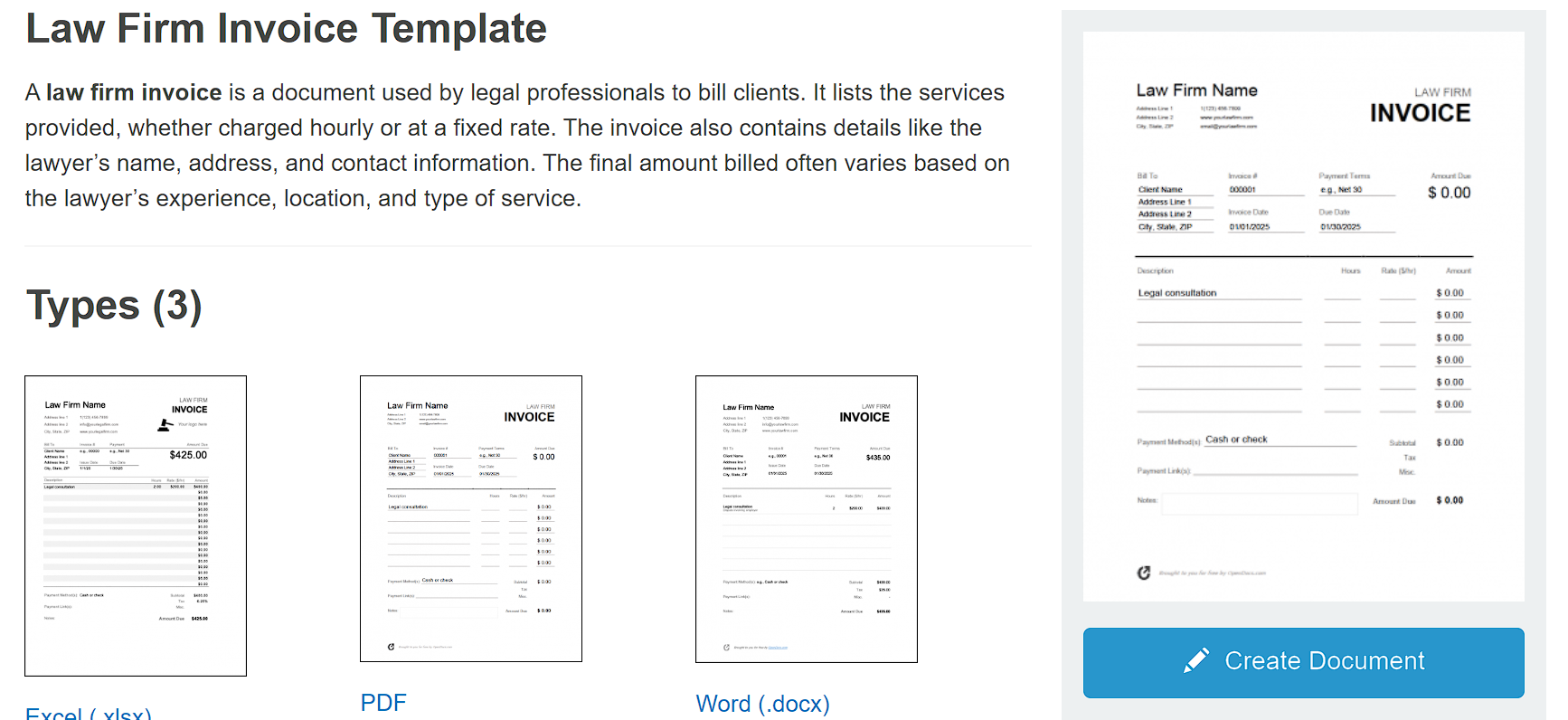 Law Firm Invoice Templates