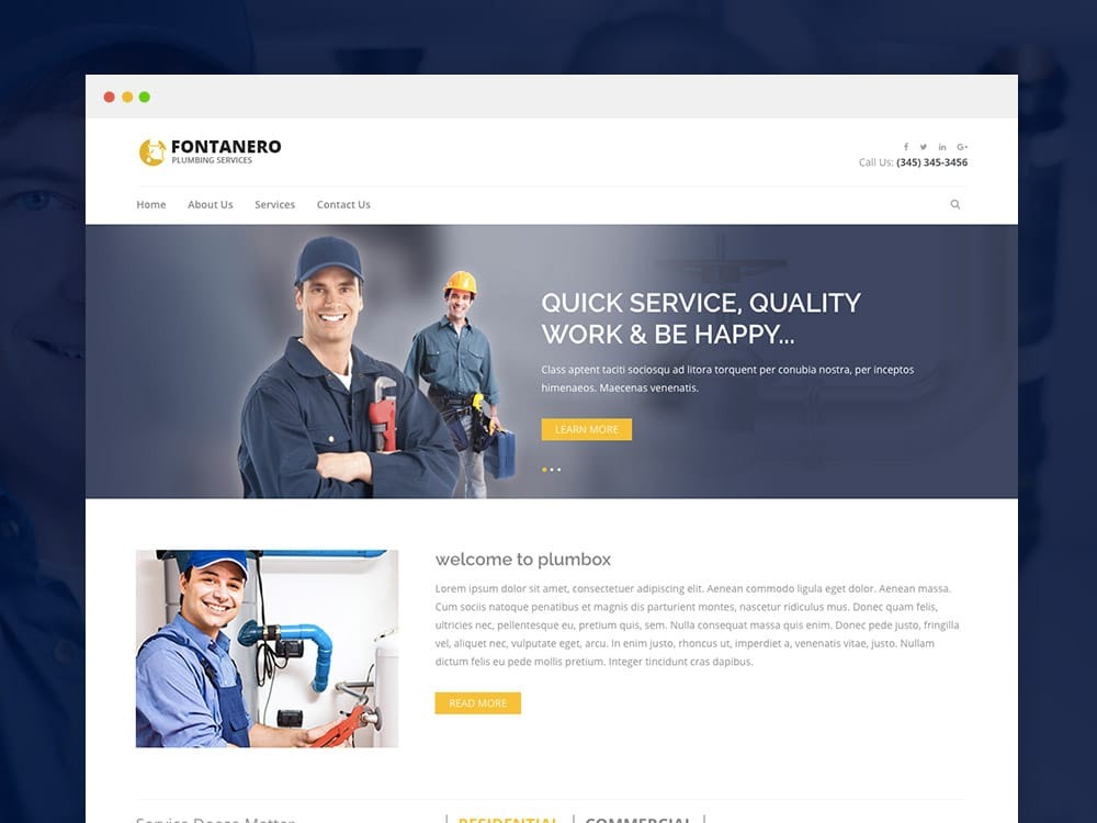 Fontanero – Free Responsive Plumbing Construction & Repair HTML5 Website Template