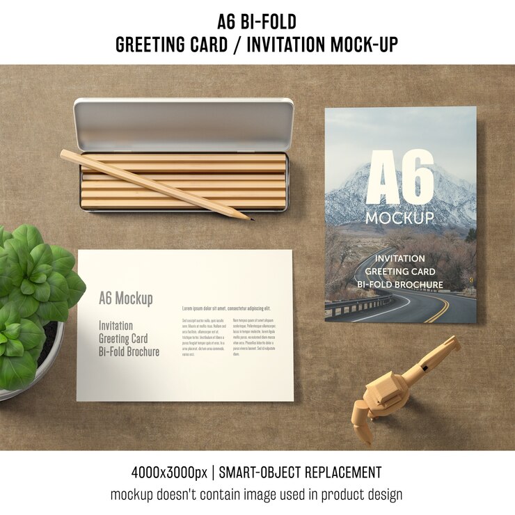 A6 bi-fold greeting card mockup with basil 