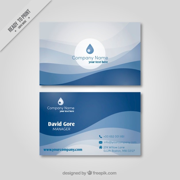 Blue business card with waves 