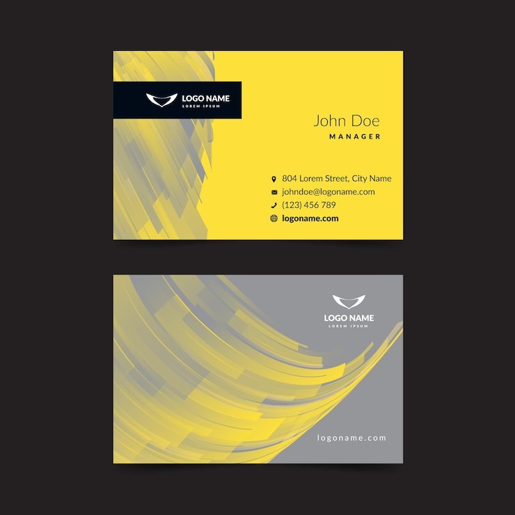 Yellow and gray abstract business card 